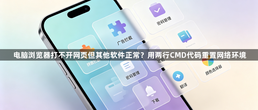电脑浏览器打不开网页但其他软件正常？用两行CMD代码重置网络环境1